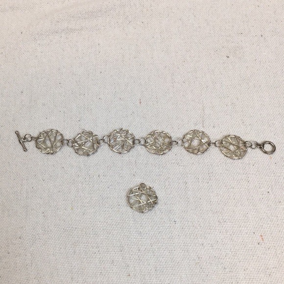 Silver wire wrap Bracelet and pendant set - Picture 1 of 6